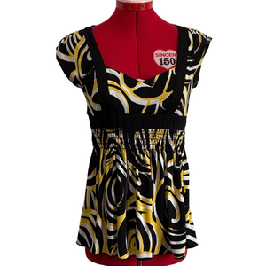 XOXO Women's Black Yellow Patterned Blouse